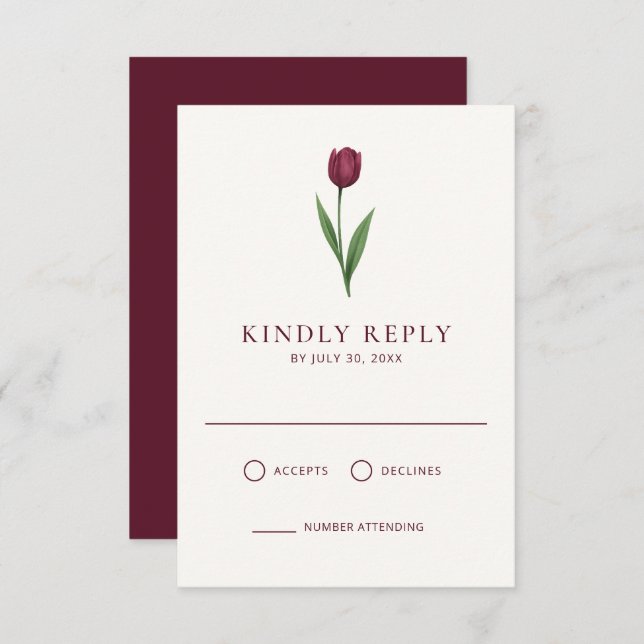 Simple Ivory Minimal Tulip Wedding RSVP Card (Front/Back)
