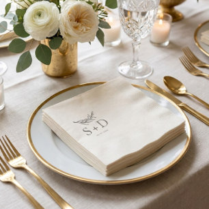 Simple Ivory Monogrammed Wedding Napkins