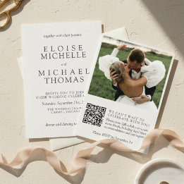 Simple Ivory Photo Classic QR Code Wedding Invitation