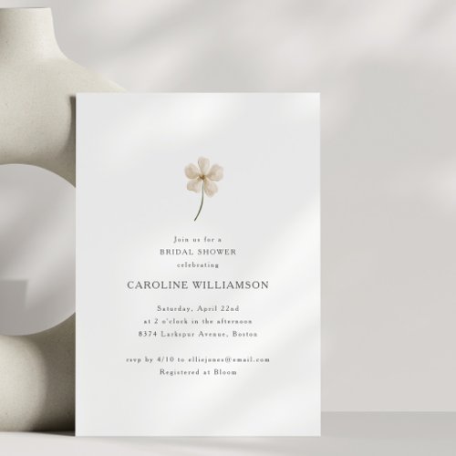 Simple Ivory Pressed Flower Elegant Bridal Shower Invitation