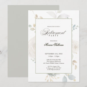 Simple Ivory Roses Elegant Floral Retirement Party Invitation