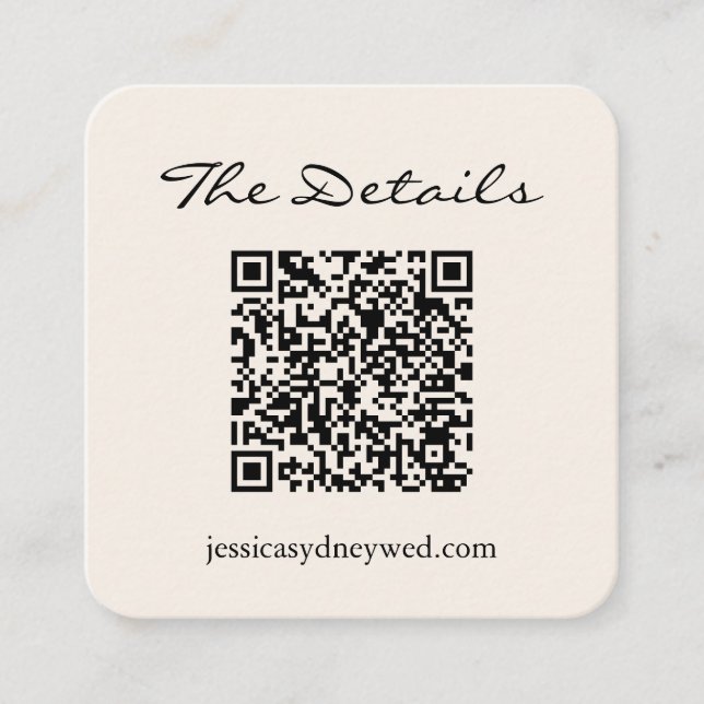 Simple Ivory Script Wedding RSVP Details QR Code Enclosure Card (Front)
