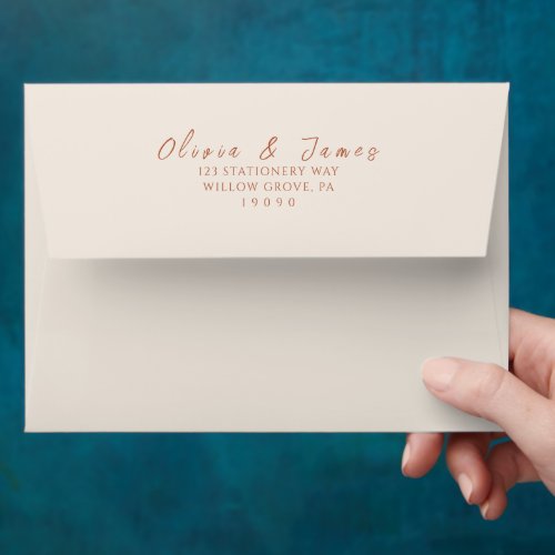 Simple Ivory Terracotta Fall Calligraphy Wedding Envelope