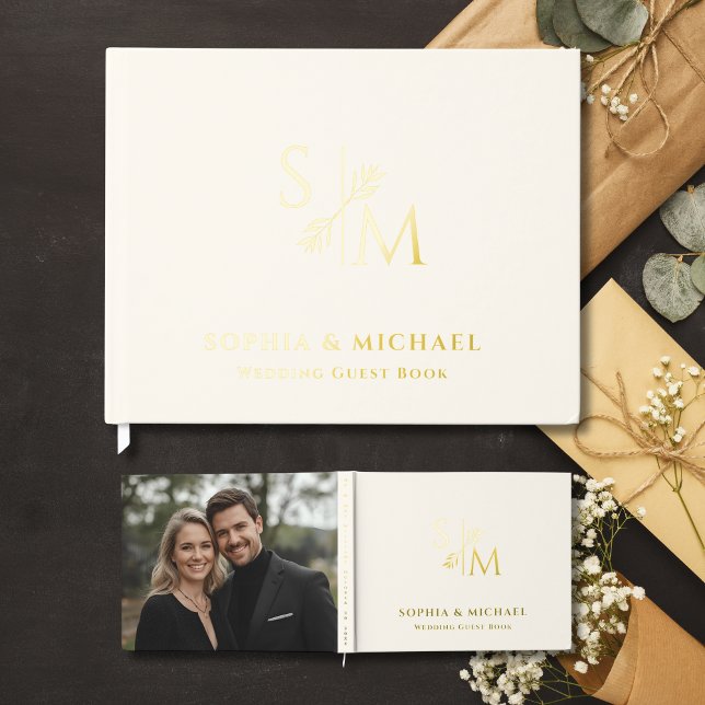 Simple Ivory Wedding Guest Books Foil Guestbook (Creator Uploaded)