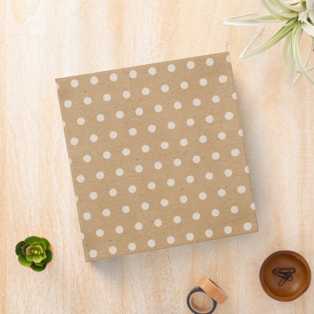 Simple Ivory White Dots On Faux Rustic Brown Kraft 3 Ring Binder (In Situ)