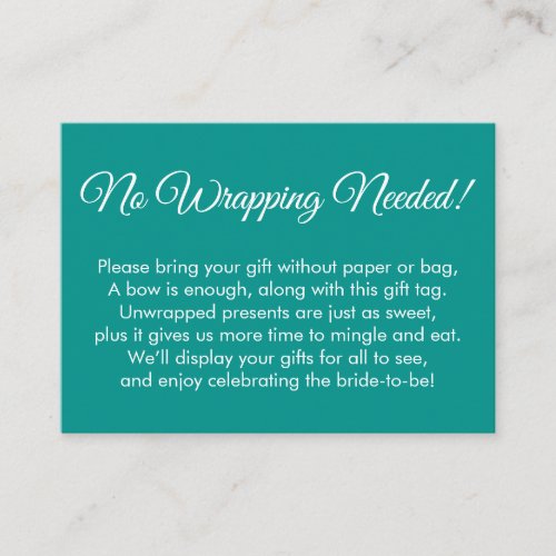 Simple Jade No Wrapping Needed Bridal Shower Enclosure Card