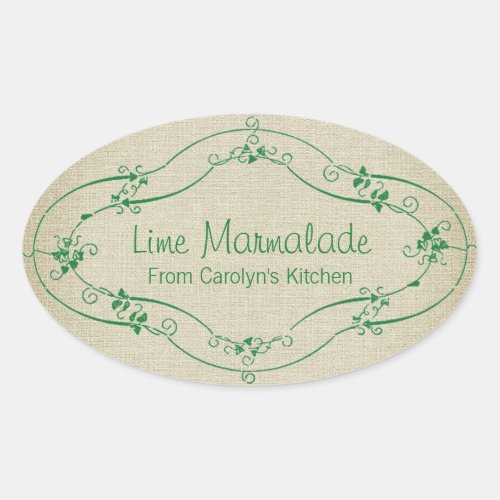 Simple Jam Marmalade  Rustic Linen Oval Sticker