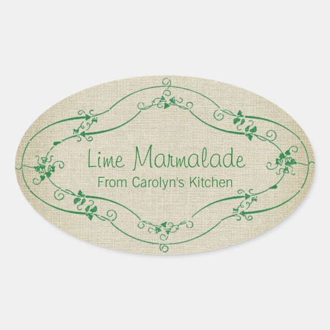 Simple Jam Marmalade  Rustic Linen Oval Sticker (Front)
