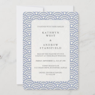 Simple Japanese Seigaiha Wave Pattern Wedding Invitation