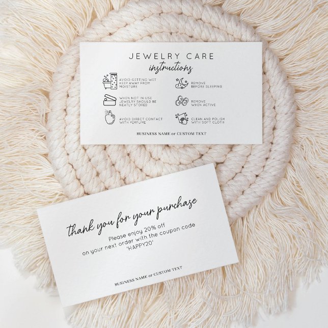 Simple Jewelry Care Instructions Earring Business Enclosure Card (Creator Uploaded)