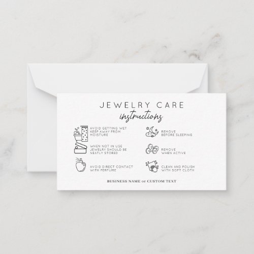 Simple Jewelry Care Instructions Earring Business  Note Card
