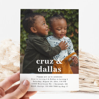 Simple Joint Birthday Invitation | Photo | Twins
