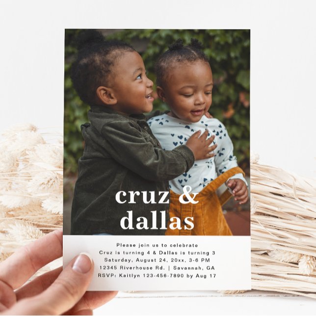 Simple Joint Birthday Invitation | Photo | Twins (Creator Uploaded)