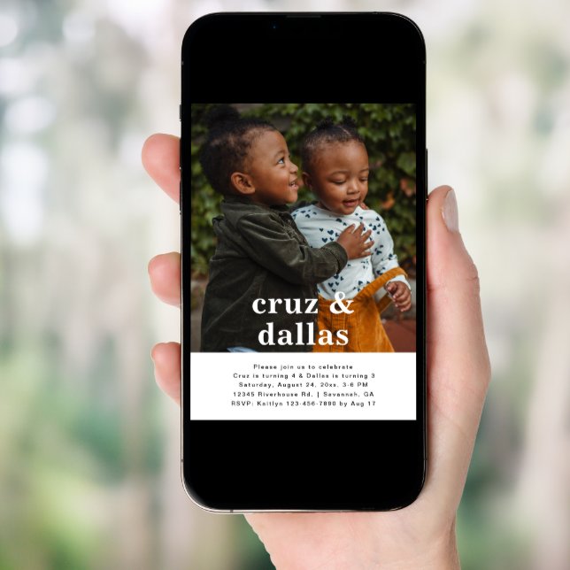 Simple Joint Birthday Invitation | Photo | Twins (Front Digital)