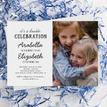 Simple Joint Photo Birthday Party Invitation<br><div class="desc">Discover the magic of sibling joint birthday invitations! These chic invitations featuring a sleek white background allow your beloved children to shine in their own photo. Make it exclusively yours, thanks to our modern dual party template that's a breeze to personalize. A remarkable choice for parents who value style and...</div>