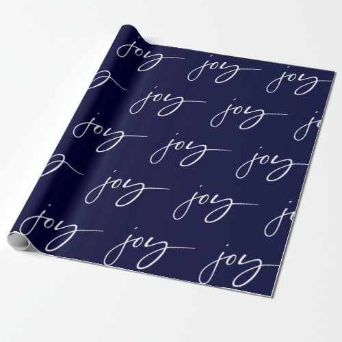 Simple Joy Blue  White Script Christmas Wrapping Paper