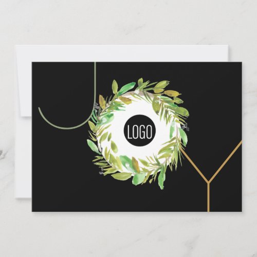 Simple Joy Business Logo Happy Holidays Wreath Holiday Card