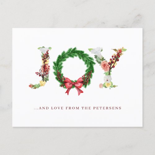 Simple joy Christmas wreath typography Holiday Postcard
