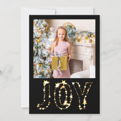 Simple Joy Festive Black  Gold Stars Photo Holiday Card