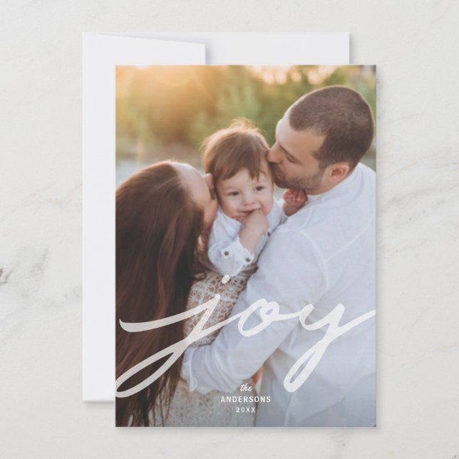 Simple Joy Handwritten Script Christmas Photo Holiday Card (Front)