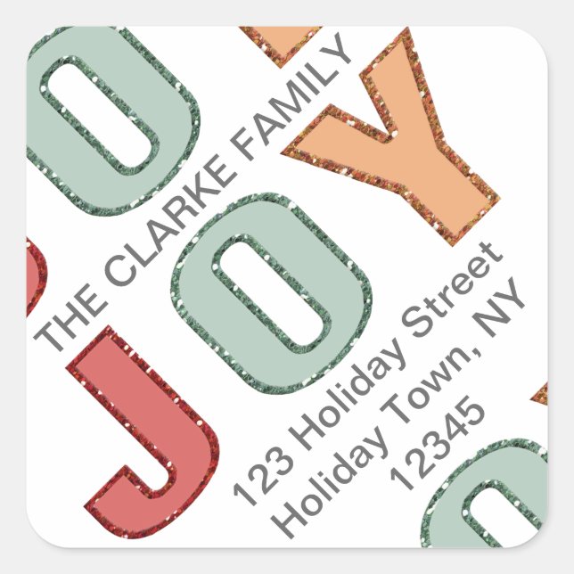 Simple Joy Holiday Address Label | Glitter (Front)