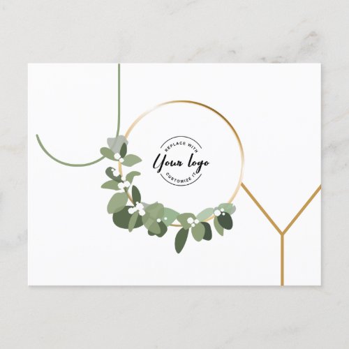 Simple Joy Modern Eucalyptus wreath Business logo  Holiday Postcard