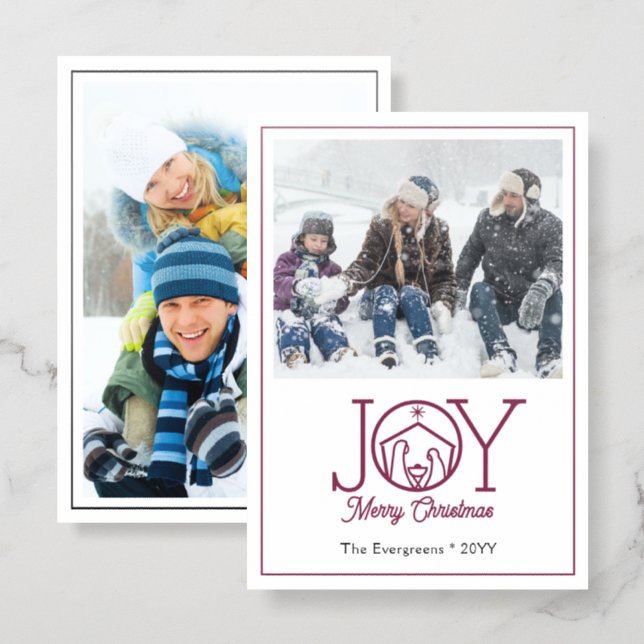 Simple JOY Nativity Christmas Letterpress Card (Front/Back)