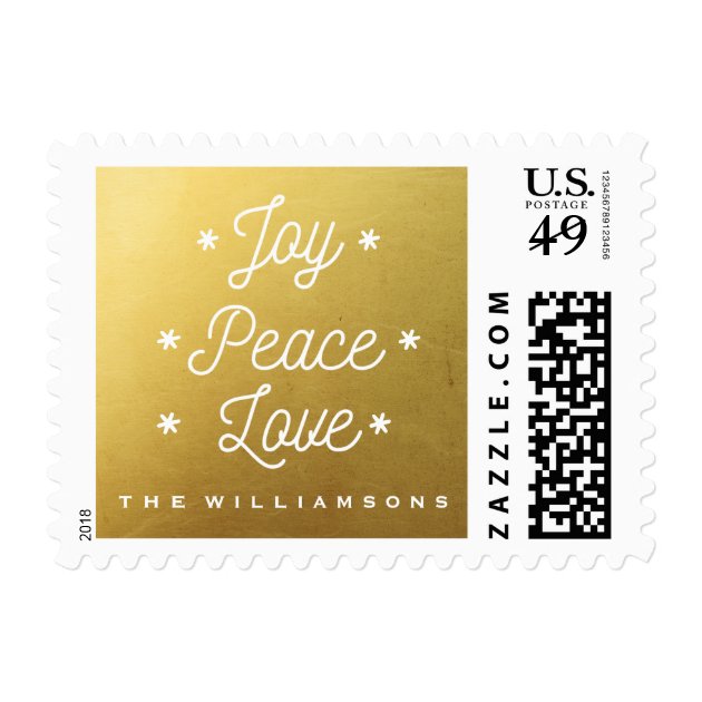 Simple Joy Peace Love Gold Hand-Lettered Holiday Postage