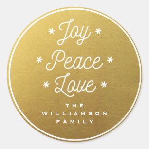 Simple Joy Peace Love Hand-Lettered Trendy Gold Classic Round Sticker