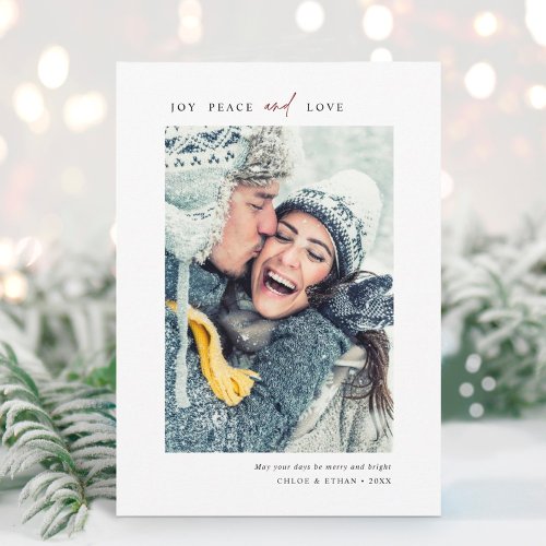Simple Joy Peace Love Photo Portrait Holiday Card