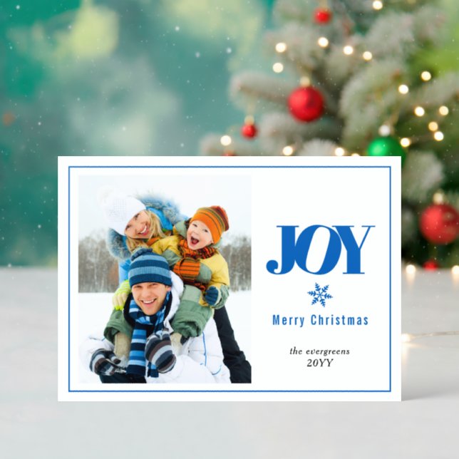 Simple JOY Snowflake Christmas Letterpress Photo Cards (Front (Into))