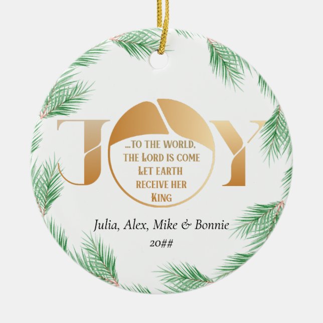 Simple Joy To The World Quote Elegant Christmas Ceramic Ornament (Front)