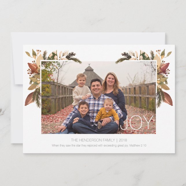 Simple Joy Watercolor Floral Christmas Card (Front)