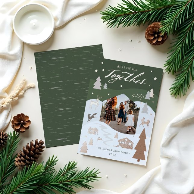 Simple Joy Woodland Animals & Cozy Village Photo Foil Holiday Card (Simple Joy Woodland Animals & Cozy Village Photo Foil Holiday Card)