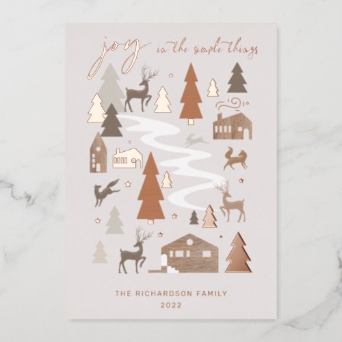 Simple Joy Woodland Animals  Cozy Village Photo Foil Holiday Card