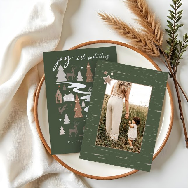 Simple Joy Woodland Animals & Cozy Village Photo Holiday Card (Simple Joy Woodland Animals & Cozy Village Photo Holiday Card)