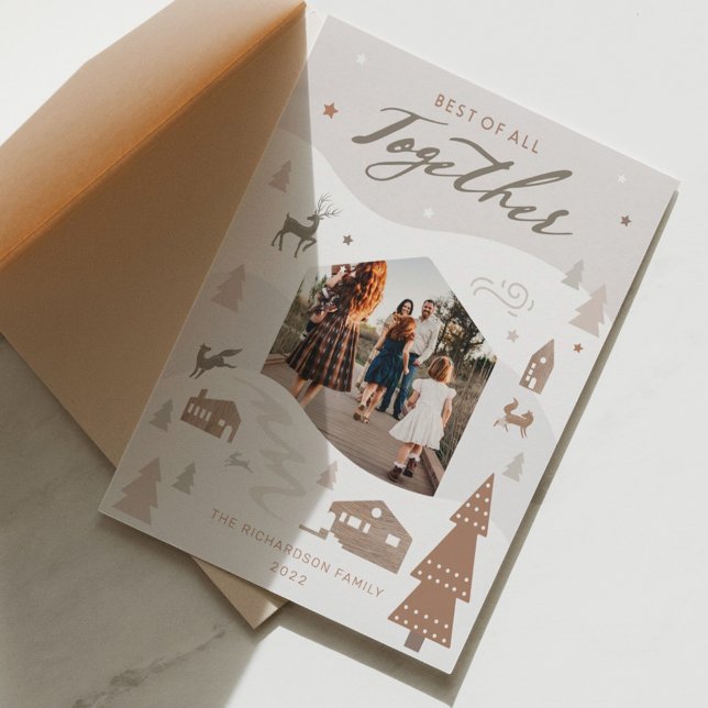 Simple Joy Woodland Animals & Cozy Village Photo Holiday Card (Creator Uploaded)