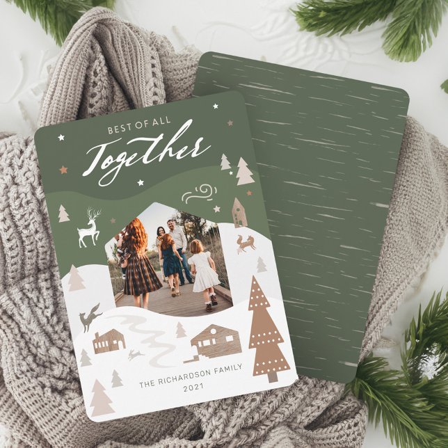 Simple Joy Woodland Animals & Cozy Village Photo Holiday Card (Simple Joy Woodland Animals & Cozy Village Photo Holiday Card)