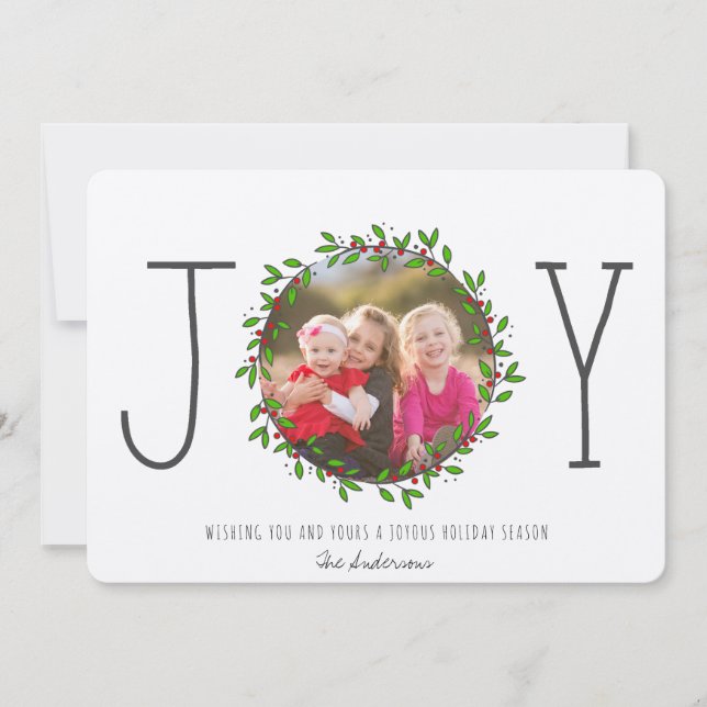 Simple Joy Wreath Kraft Paper Christmas Photo Holiday Card (Front)