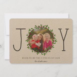 Simple Joy Wreath Kraft Paper Christmas Photo Holiday Card
