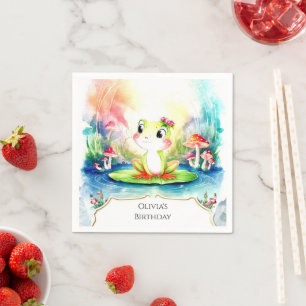 Simple Joyful Frog Birthday Napkins