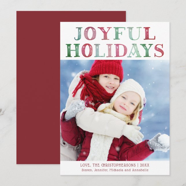 Simple JOYFUL HOLIDAYS Photo Holiday Card (Front/Back)