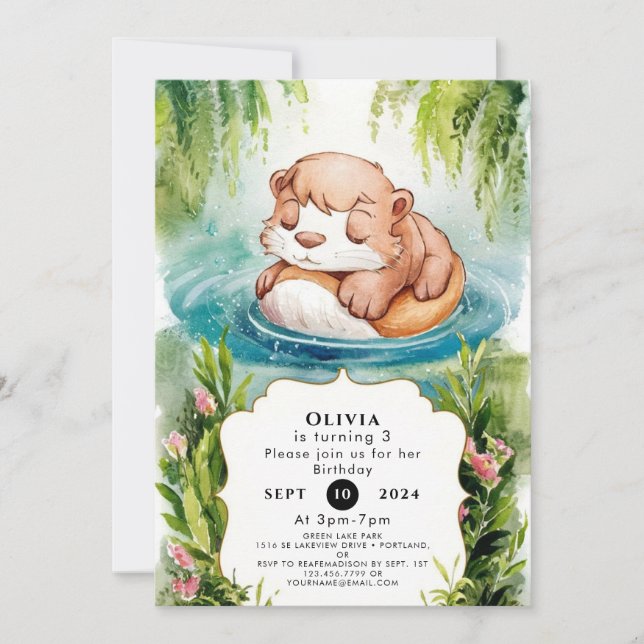 Simple Joyful Otter Birthday Invitation (Front)