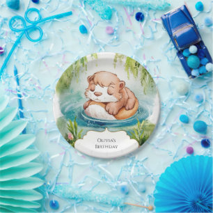 Simple Joyful Otter Birthday Paper Plates