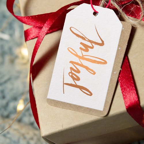 Simple JOYFUL Red Gold White Minimalist Holiday Gift Tags
