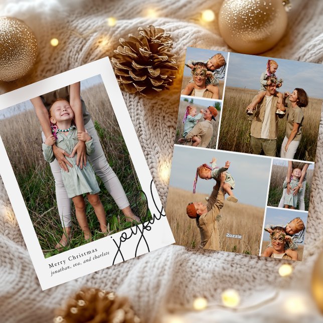 Simple Joyful Script Elegant Photo Collage Holiday Card (Creator Uploaded)