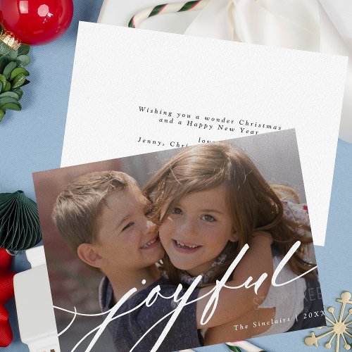 Simple Joyful Script Overlay Photo Holiday Card