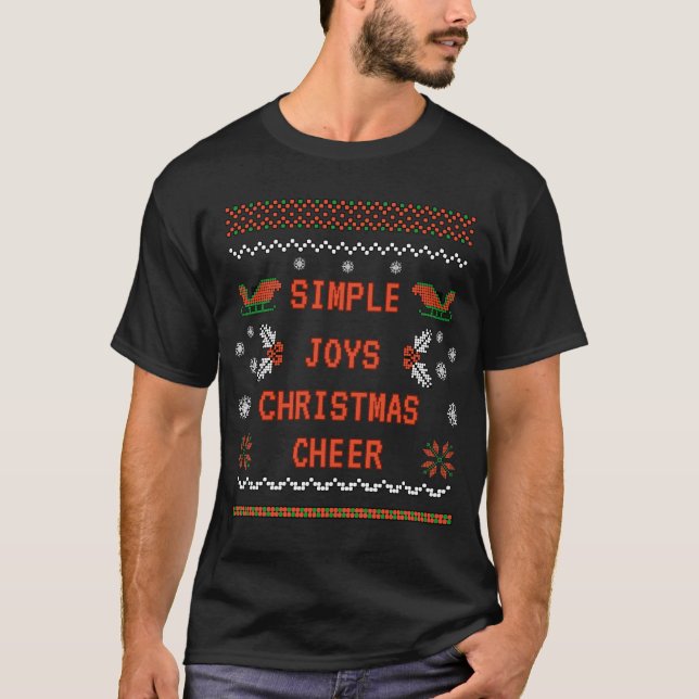 Simple Joys Christmas Cheer Pixel Art Design T-Shirt (Front)