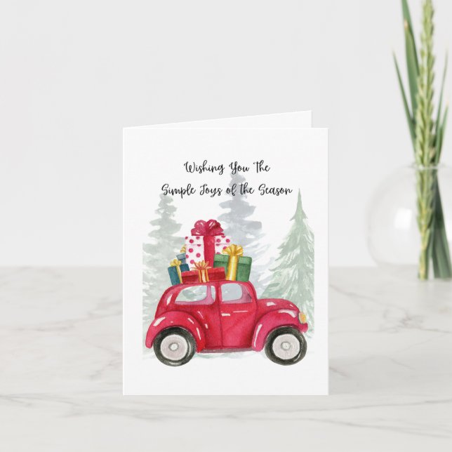 Simple Joys of the Christmas Season with Red Car Holiday Card (Front)