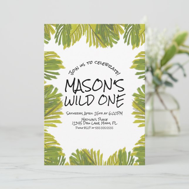 Simple Jungle Greenery Hand Drawn  Zoo Party   Invitation (Standing Front)